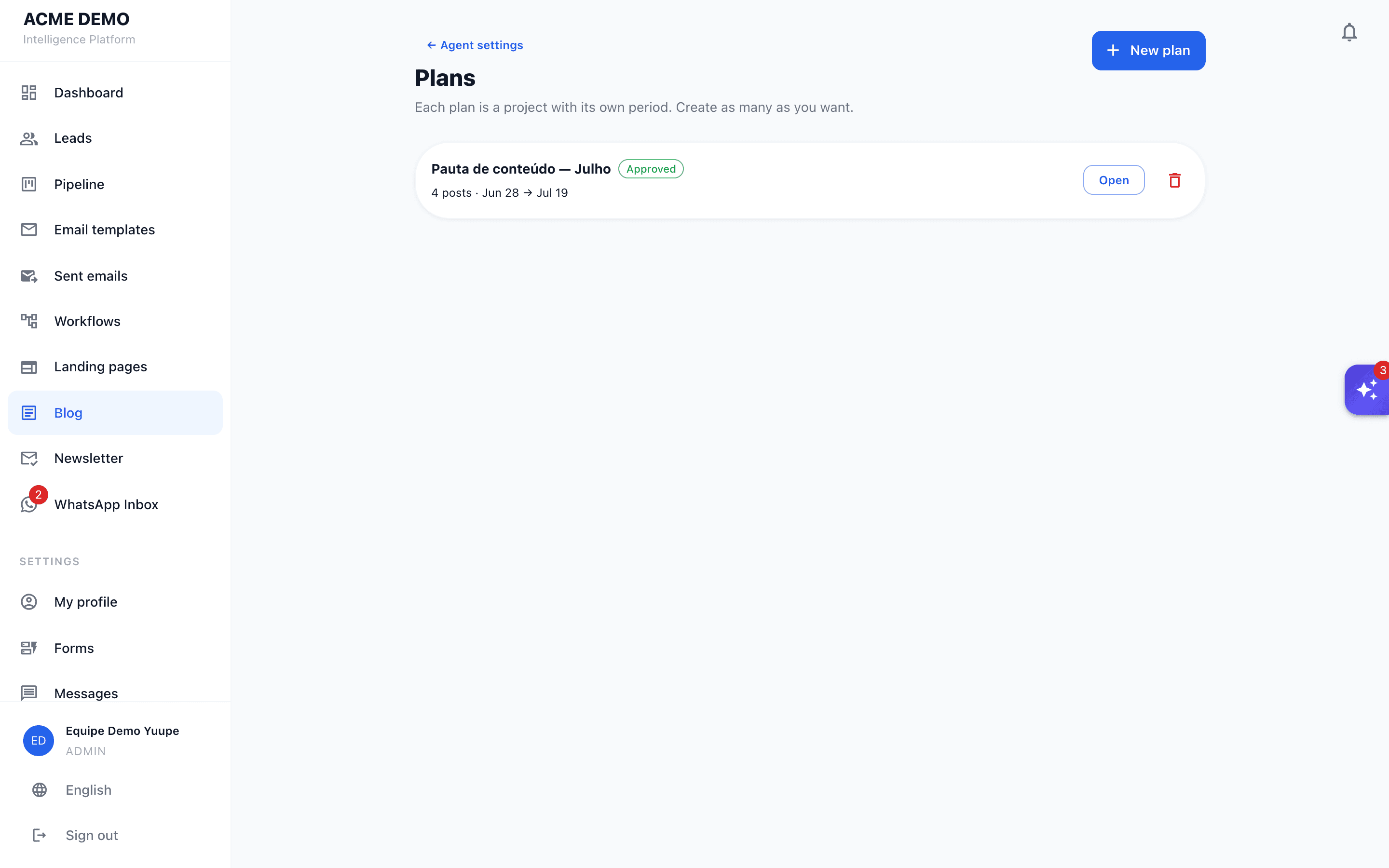 The content agent's editorial plan