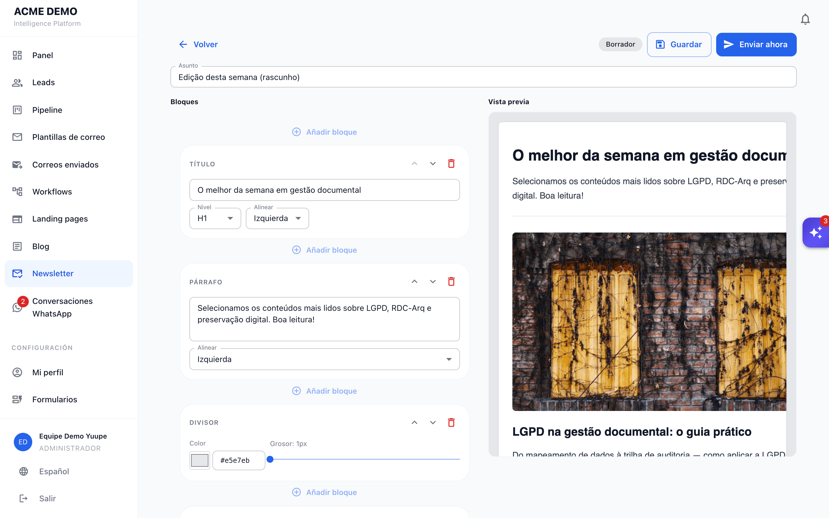 La newsletter, armada por curaduría